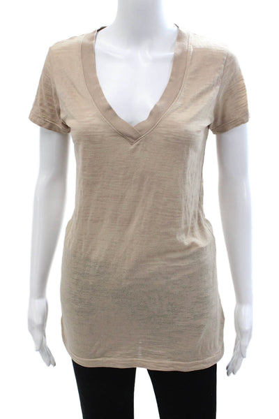 Nation LTD Women Basic Tunic V-Neck Beige Short Sleeve 50/50 Poly Cotton Size 4