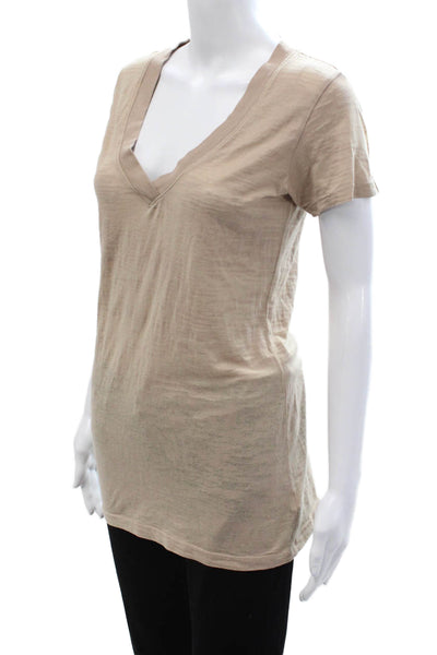 Nation LTD Women Basic Tunic V-Neck Beige Short Sleeve 50/50 Poly Cotton Size 4
