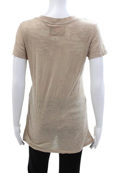 Nation LTD Women Basic Tunic V-Neck Beige Short Sleeve 50/50 Poly Cotton Size 4