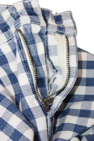 J Crew Women Ankle Cropped Check Denim Pants Mid Rise Blue Petite Size 24