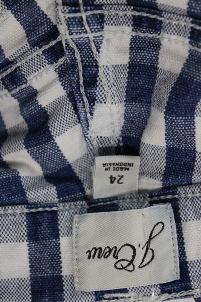 J Crew Women Ankle Cropped Check Denim Pants Mid Rise Blue Petite Size 24