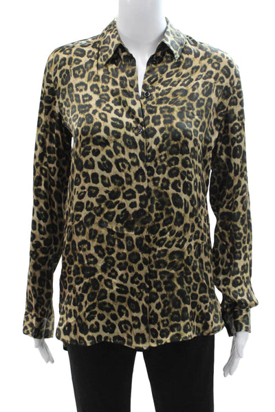 The Kooples Women Beige Silk Animal Print Long Sleeve Blouse Size 1