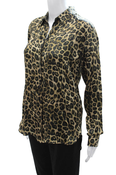 The Kooples Women Beige Silk Animal Print Long Sleeve Blouse Size 1