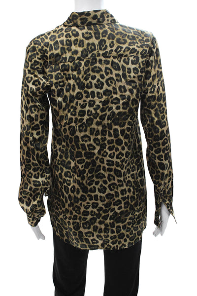 The Kooples Women Beige Silk Animal Print Long Sleeve Blouse Size 1