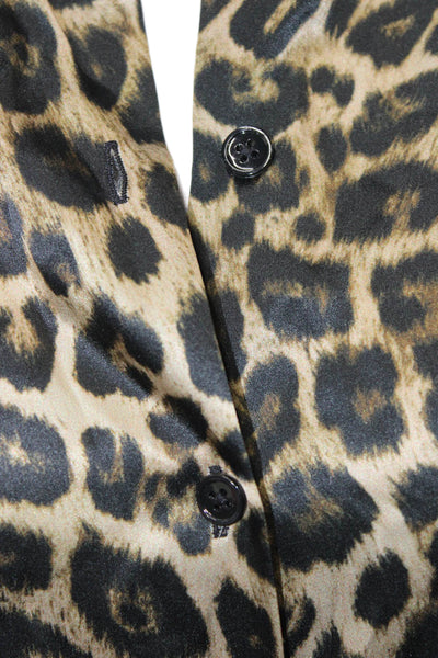 The Kooples Women Beige Silk Animal Print Long Sleeve Blouse Size 1