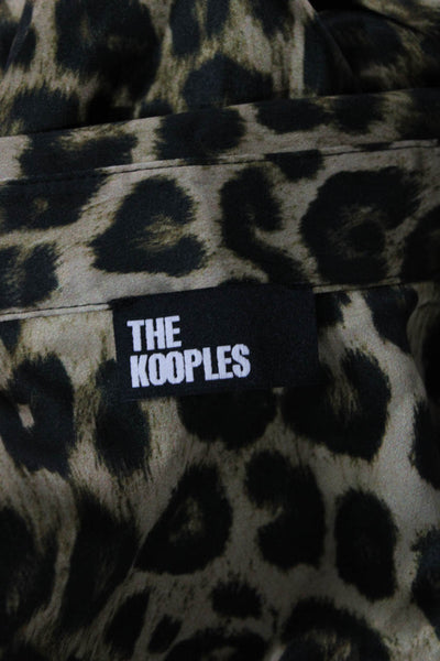 The Kooples Women Beige Silk Animal Print Long Sleeve Blouse Size 1
