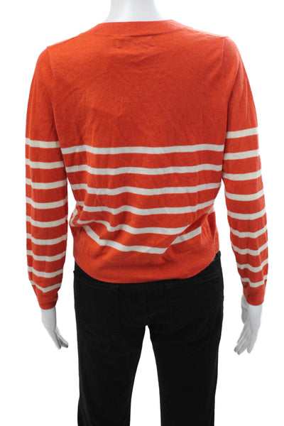 MNG Women Pullover Orange V-Neck Striped Long Sleeve Polyester Blend Size 2XS