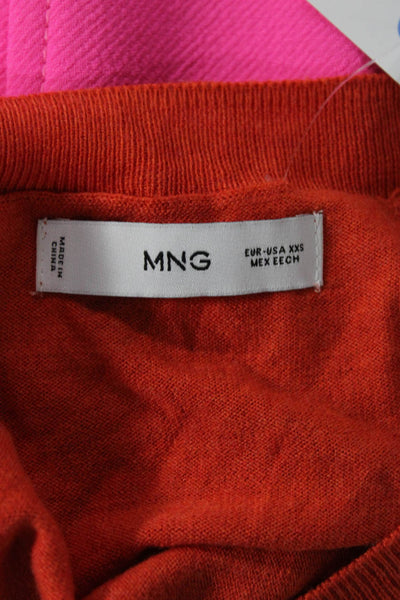 MNG Women Pullover Orange V-Neck Striped Long Sleeve Polyester Blend Size 2XS