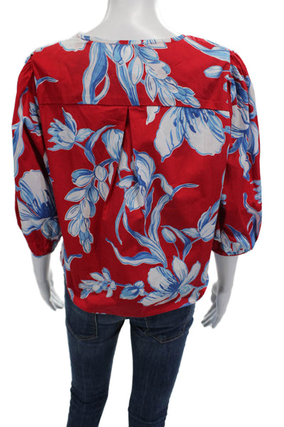 Karen Kane Womens Floral Cotton Button Up Blouse 3/4 Sleeve Size PM
