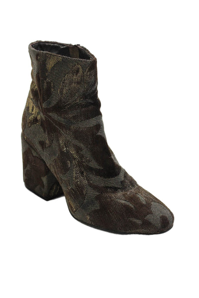 Strategia Womens Side Zip Block Heel Canvas Booties Brown Size 8.5