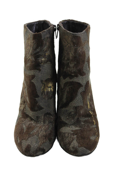 Strategia Womens Side Zip Block Heel Canvas Booties Brown Size 8.5