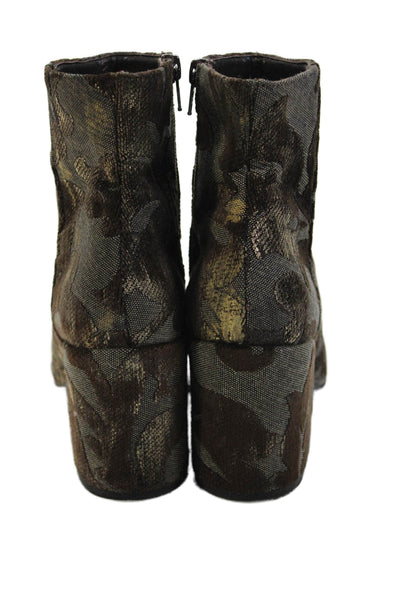 Strategia Womens Side Zip Block Heel Canvas Booties Brown Size 8.5