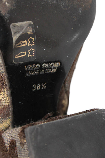 Strategia Womens Side Zip Block Heel Canvas Booties Brown Size 8.5