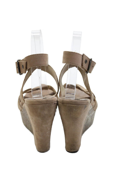 Ugg Womens Wedge Heel Platform Cross Ankle Strap Sandals Brown Leather Size 8