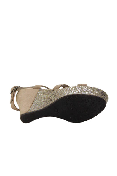 Ugg Womens Wedge Heel Platform Cross Ankle Strap Sandals Brown Leather Size 8