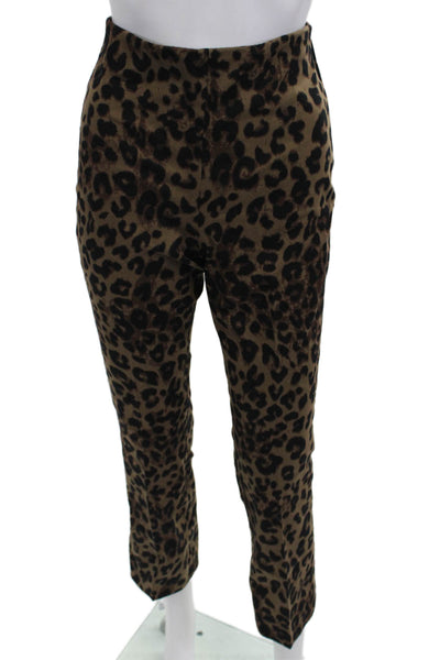 Zara Women Ankle Cropped Animal Print Cotton Zip Pants Beige Size XS