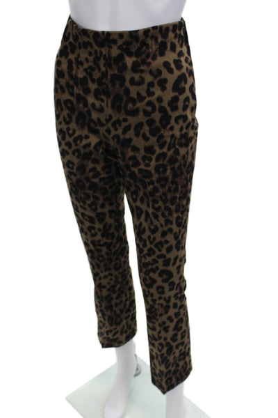 Zara Women Ankle Cropped Animal Print Cotton Zip Pants Beige Size XS