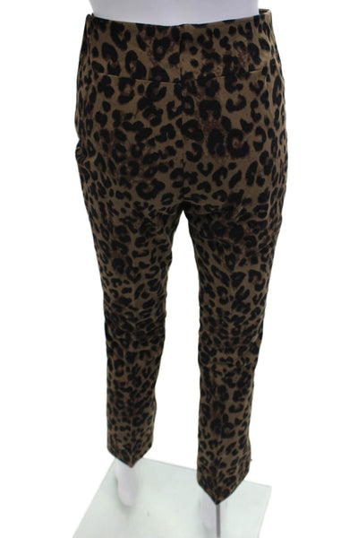 Zara Women Ankle Cropped Animal Print Cotton Zip Pants Beige Size XS