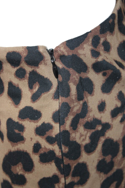 Zara Women Ankle Cropped Animal Print Cotton Zip Pants Beige Size XS