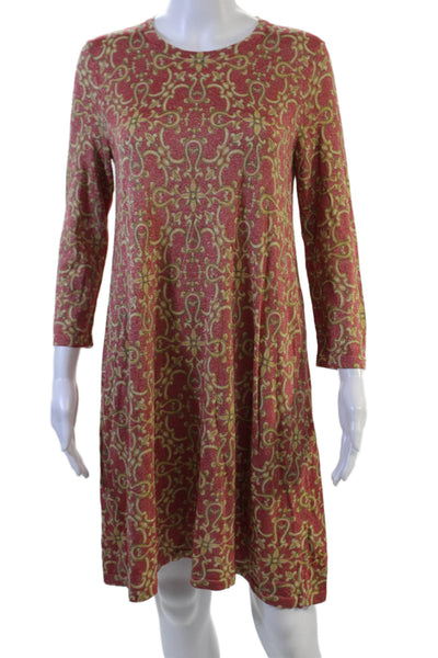 J. Mclaughlin Women Red Shift Dress 3/4 Sleeve Crew Neck Knee Length Size M