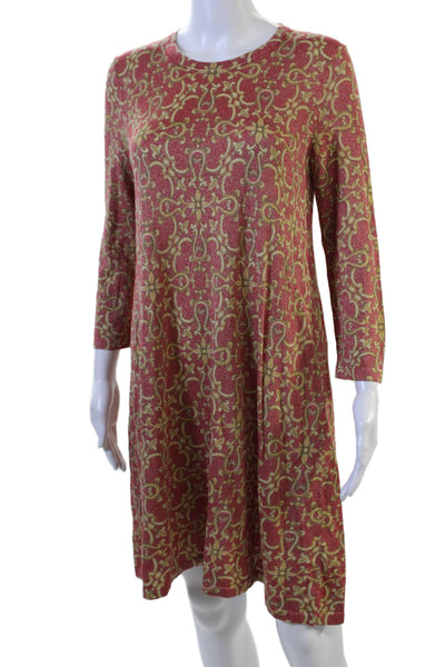 J. Mclaughlin Women Red Shift Dress 3/4 Sleeve Crew Neck Knee Length Size M