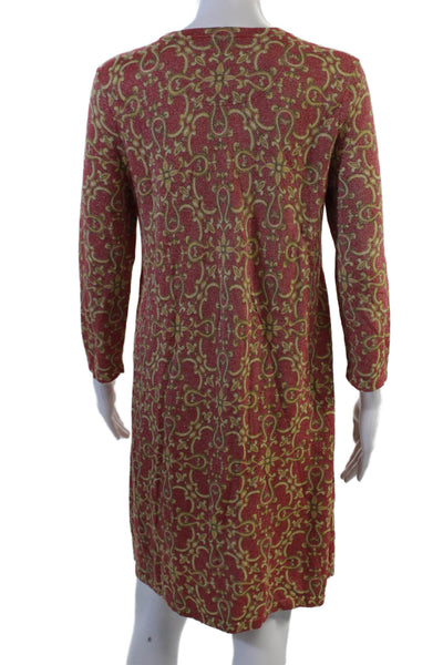 J. Mclaughlin Women Red Shift Dress 3/4 Sleeve Crew Neck Knee Length Size M