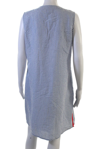Duffield Lane Women Shift Dress Blue Striped V-Neck Sleeveless Knee Size L
