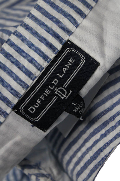 Duffield Lane Women Shift Dress Blue Striped V-Neck Sleeveless Knee Size L