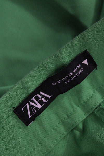 Zara Womens Cropped Dress Pants Green Cotton Size XS Petite