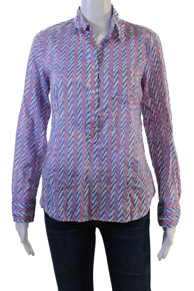 J Crew Women Linen Blend Herringbone Button-Up Collared Long Sleeve Top Size XS