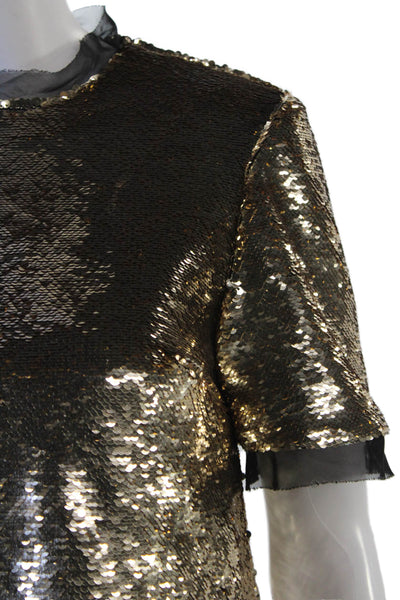 Rachel Zoe Womens Sequin Crew Neck Short Sleeve Blouse Black Size 0