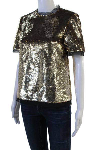 Rachel Zoe Womens Sequin Crew Neck Short Sleeve Blouse Black Size 0