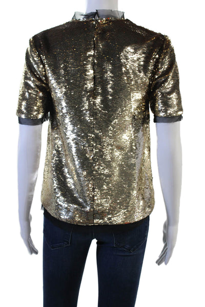 Rachel Zoe Womens Sequin Crew Neck Short Sleeve Blouse Black Size 0