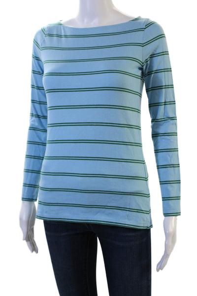 Ann Mashburn Women Light Blue Striped Cotton Long Sleeve T-Shirt Petite Size XS