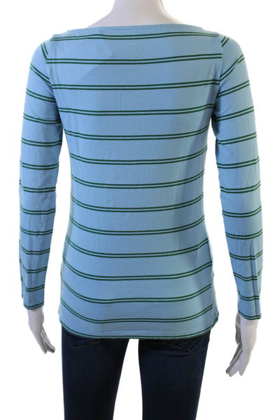 Ann Mashburn Women Light Blue Striped Cotton Long Sleeve T-Shirt Petite Size XS