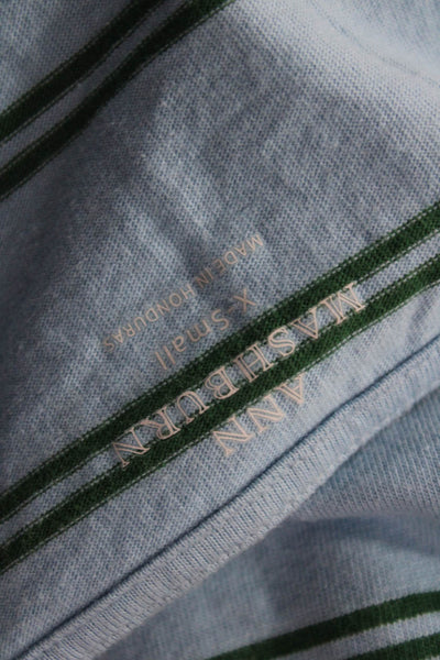 Ann Mashburn Women Light Blue Striped Cotton Long Sleeve T-Shirt Petite Size XS