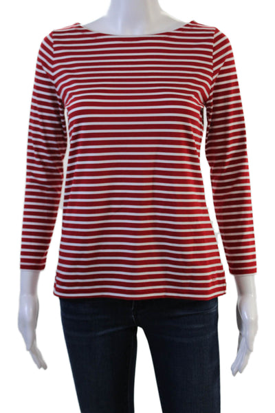 Vineyard Vines Women Red Striped Basic T-Shirt 3/4 Sleeve Size XS