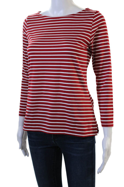 Vineyard Vines Women Red Striped Basic T-Shirt 3/4 Sleeve Size XS