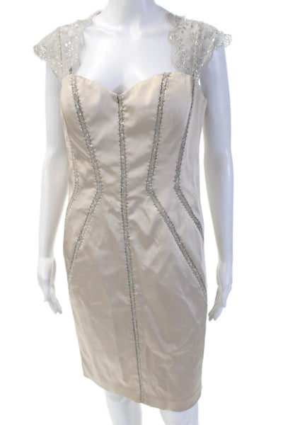 Aidan Mattox Womens Sheath Dress Beige Knee Length Hook Eye Size 12