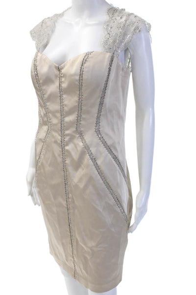 Aidan Mattox Womens Sheath Dress Beige Knee Length Hook Eye Size 12