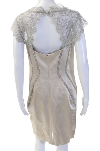 Aidan Mattox Womens Sheath Dress Beige Knee Length Hook Eye Size 12