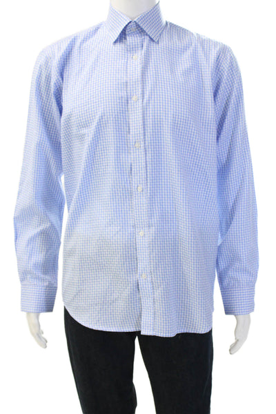 Alberto Cardinali Mens Checkered Collared Button Up Shirt Blue Size M