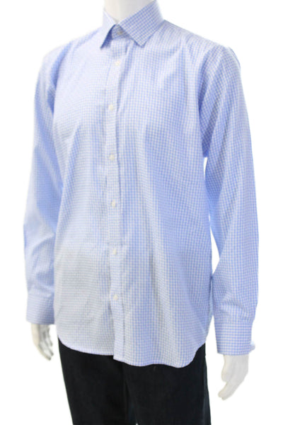 Alberto Cardinali Mens Checkered Collared Button Up Shirt Blue Size M