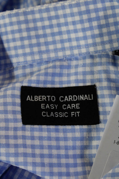 Alberto Cardinali Mens Checkered Collared Button Up Shirt Blue Size M