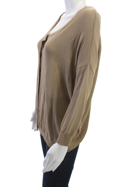 Theory Women Cardigan Brown 3/4 Sleeve Button Round Neck Size M