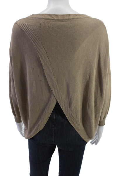 Theory Women Cardigan Brown 3/4 Sleeve Button Round Neck Size M