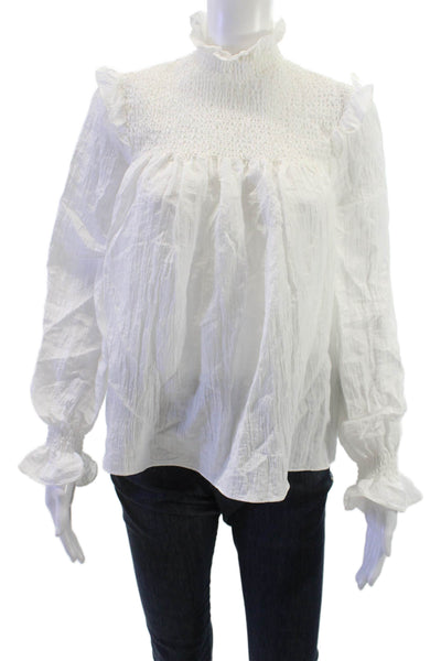 French Connection Womens White High Neck Long Sleeve Boho Zip Blouse Size XS