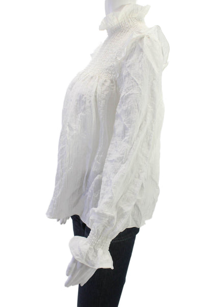 French Connection Womens White High Neck Long Sleeve Boho Zip Blouse Size XS