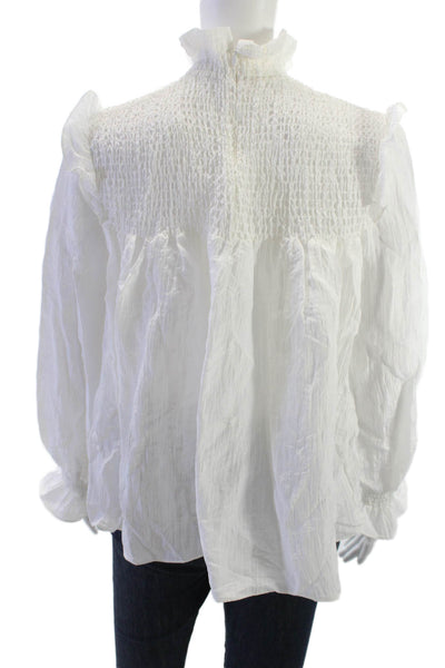 French Connection Womens White High Neck Long Sleeve Boho Zip Blouse Size XS