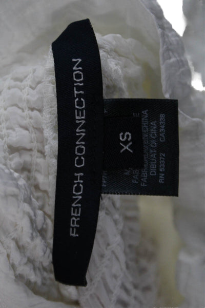 French Connection Womens White High Neck Long Sleeve Boho Zip Blouse Size XS